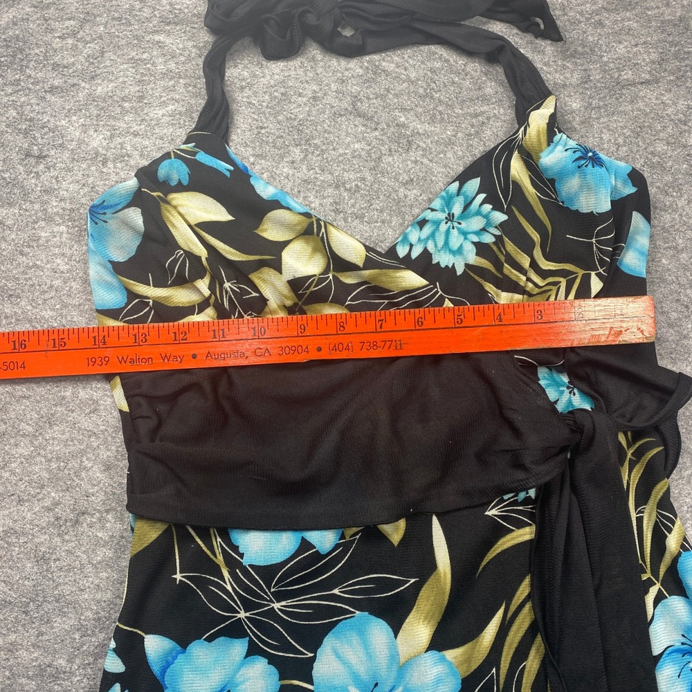 Trixxi Floral Halter Dress Black Blue Tropical Handkerchief Hem Y2K Large T6734 - Picture 4 of 7